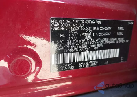 2019 Toyota Rav4 Xle from USA, damaged, VIN JTMP1RFV1KD521730